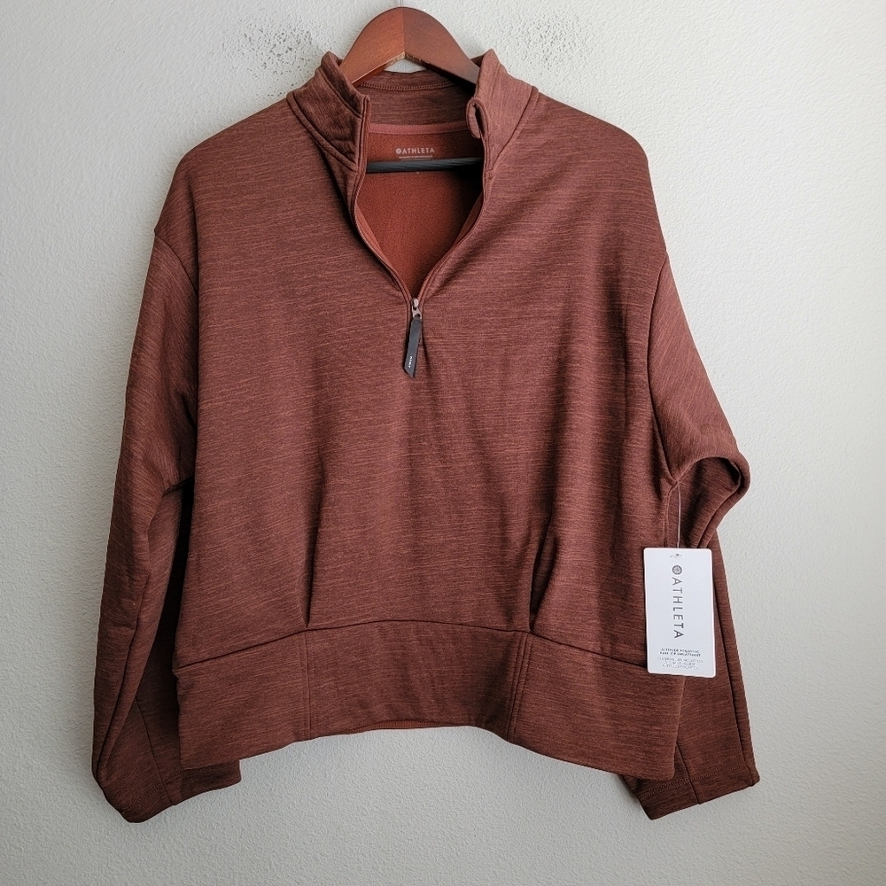 Athleta Altitude Polartec Half Zip Sweatshirt in Mahogany Heather size L NWT